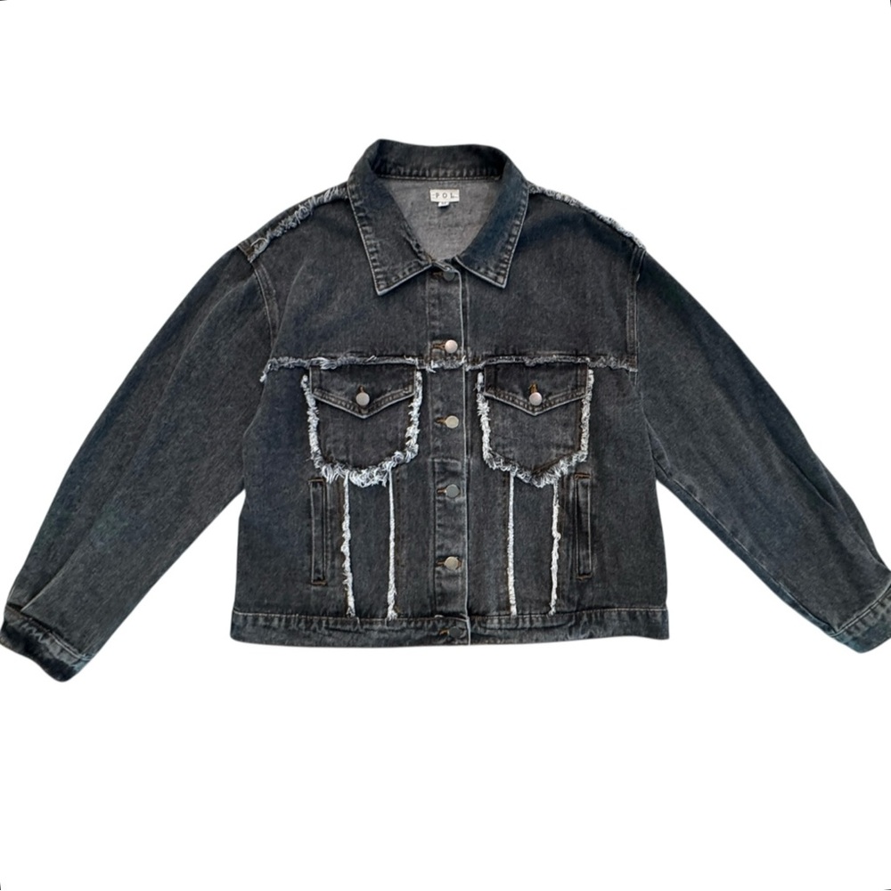POL Black Denim Jacket with Embellished Heart Cutout Back - Picture 2 of 10